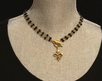 Vintage Rosenkranz Choker: Gold Fleur de Lis Toggle Halskette