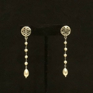 Pearl Drop Earrings: Sterling Silver Rosary Chain, Genuine Freshwater Pearl