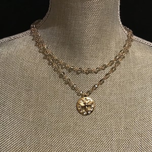 Gold Honey Bee Necklace: Crystal Rosary Chain, Two-Tone Beaded Choker