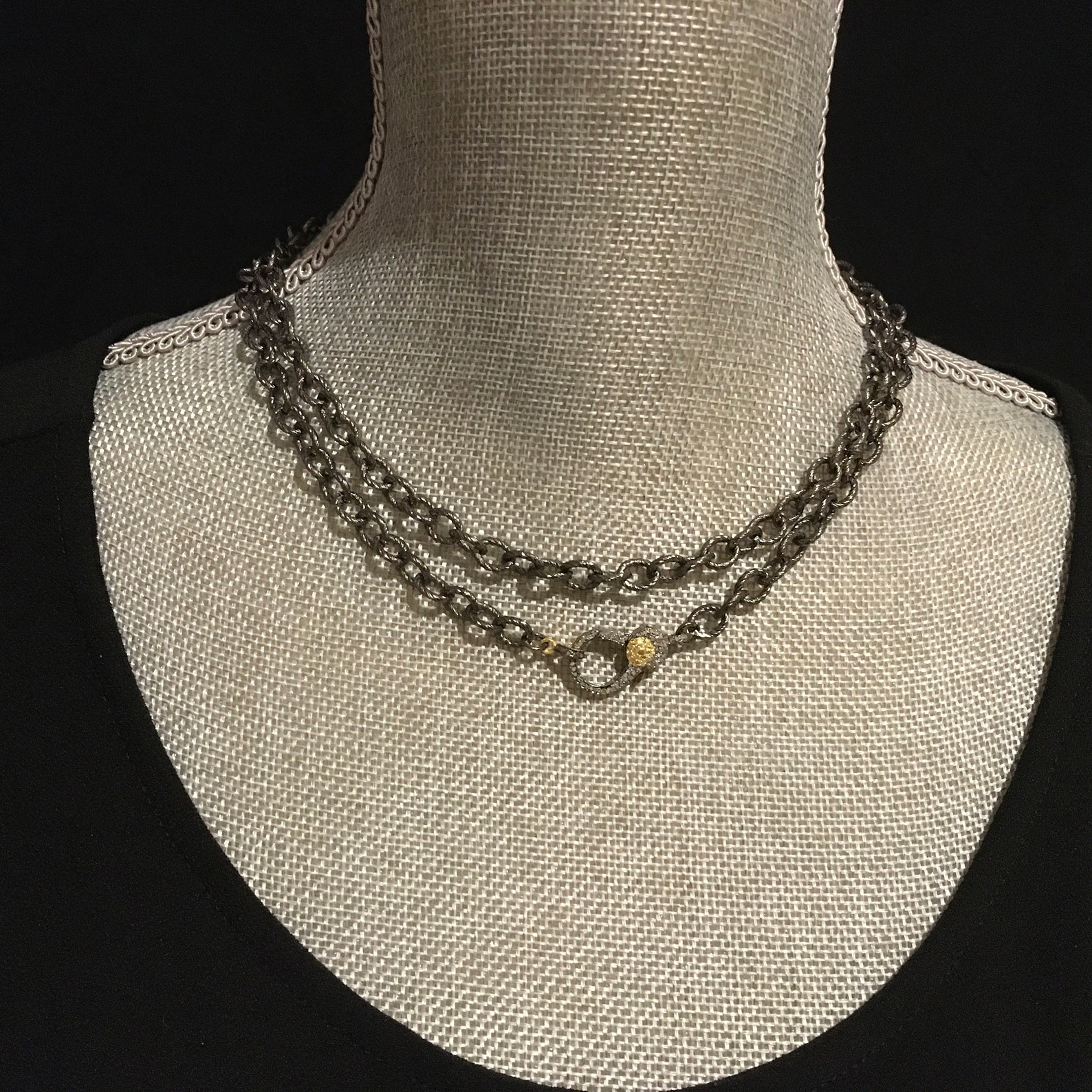 Two Tone Diamond Clasp Necklace Chunky Gunmetal Chain Choker Etsy