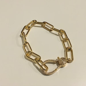 Gold Paperclip Chain Bracelet: Pave Lobster Clasp, Trendy Layering