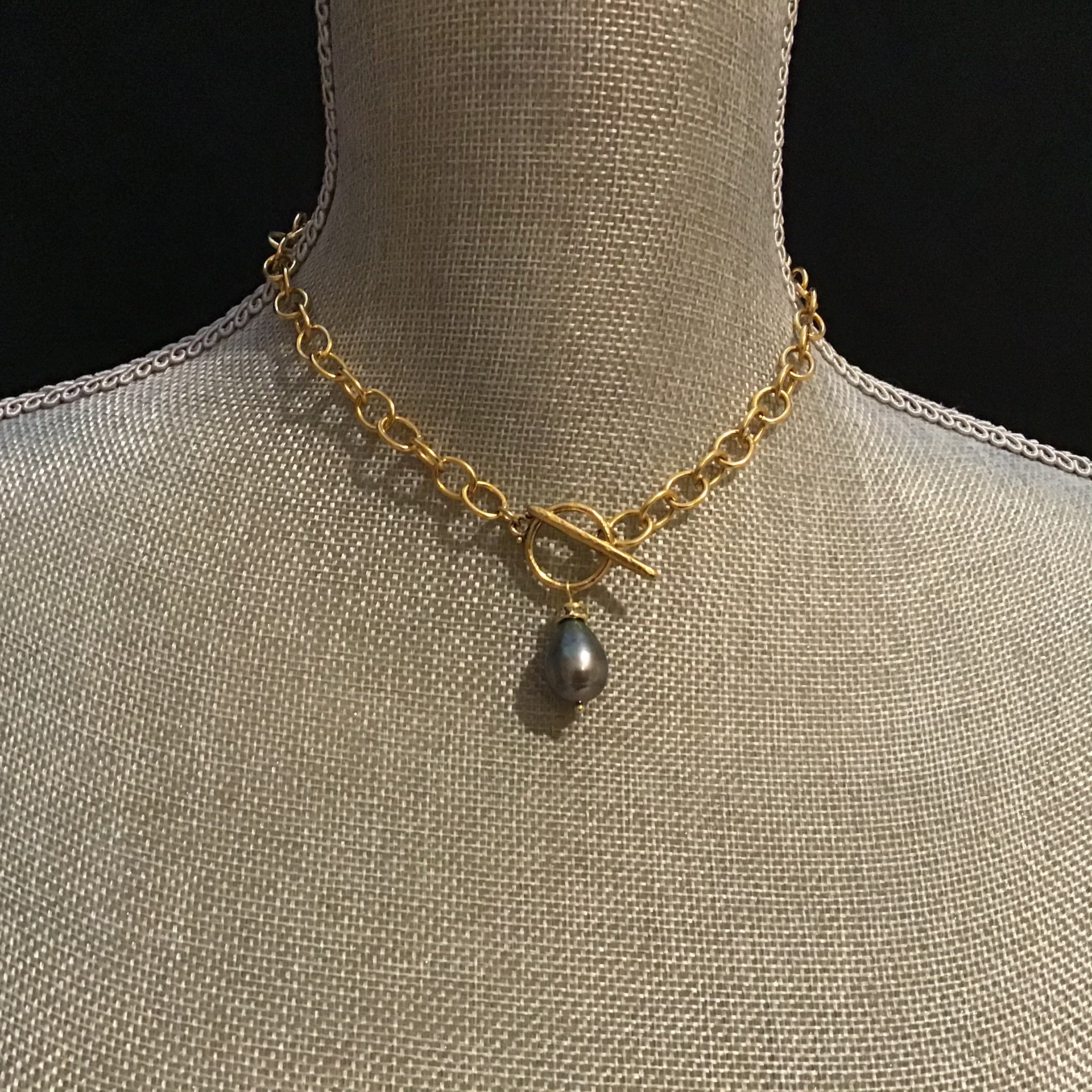 Chunky Gold Chain Toggle Choker Baroque Pearl necklace black Etsy