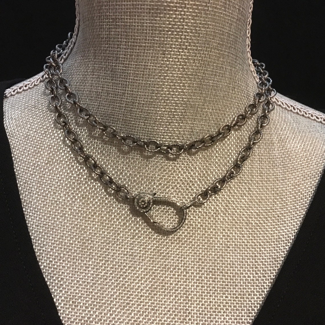Diamond Clasp Choker With Textured Gunmetal Chain Diamond Etsy Sweden