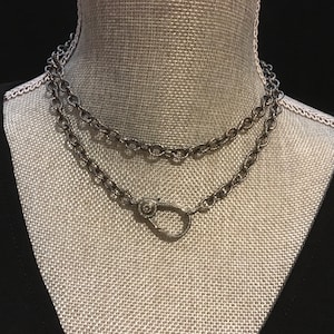 Diamond Lobster Clasp Choker: Gunmetal Chain Necklace, Sterling Silver
