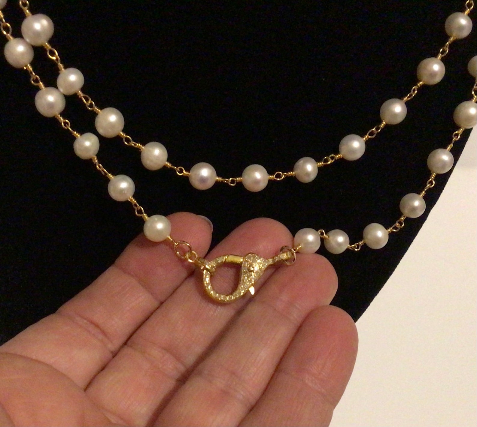 Modern Diamond and Pearl Necklace Gold Diamond Lobster Claw Etsy