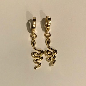 Gold Snake Huggie Earrings: 18k Gold Filled Sterling Silver