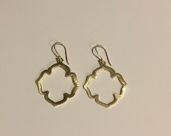 Gold Quatrefoil Open Clover Earrings: Trendy Dangle Hoop Earrings