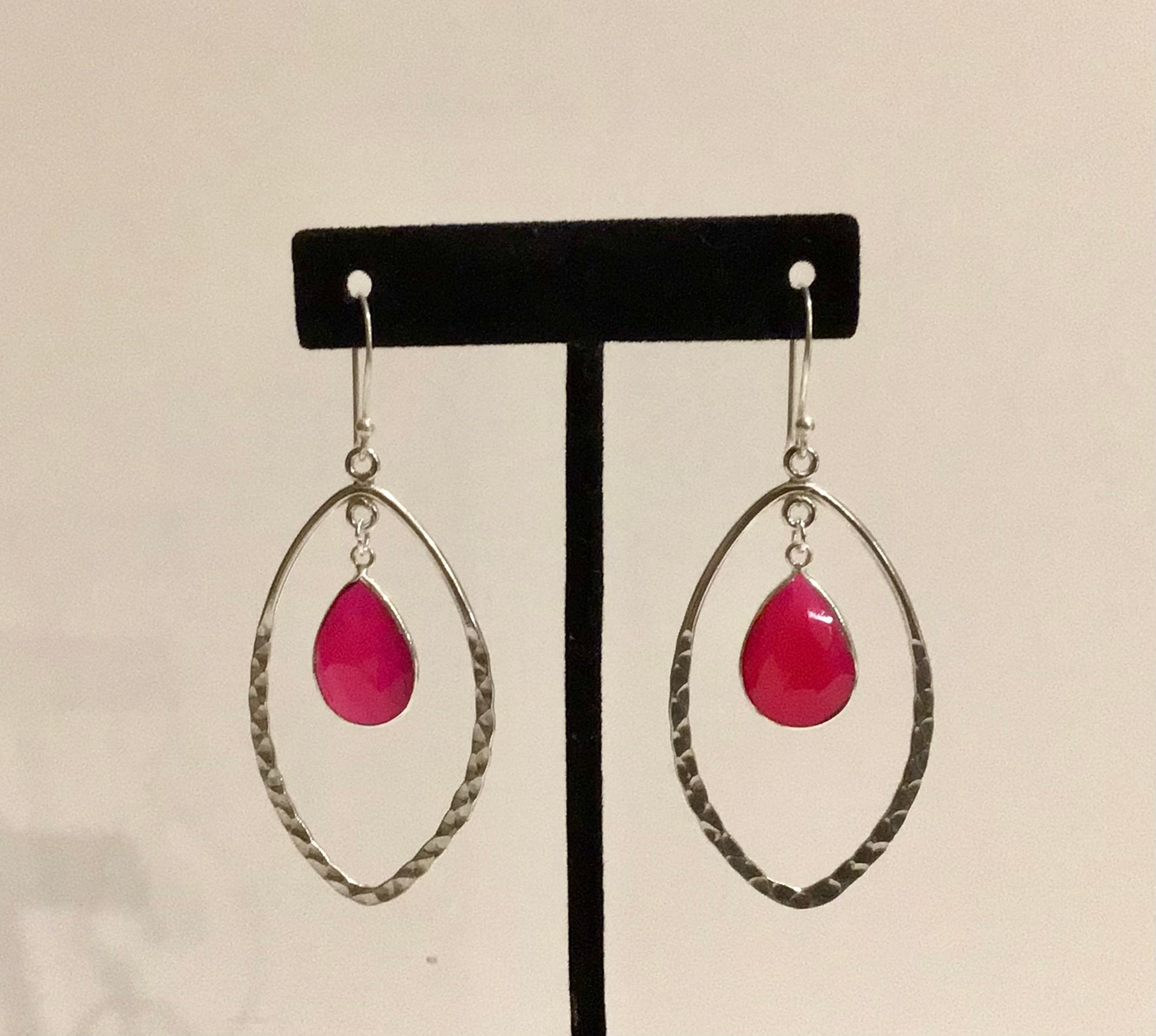 Super Ultra Rare - Hot Pink Petite Victorian Art Sea Glass Earrings In  Original Wire Bezel© Sterling (SSEULTRAEAR22-02)