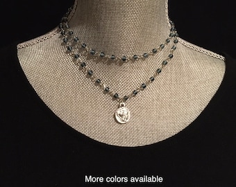 Layered rosary chain choker, Athena Greek goddess coin necklace layered set, boho silver coin choker, modern and trendy layering choker