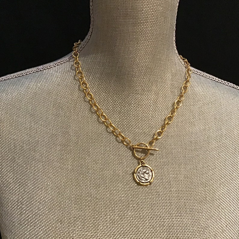 Antique Gold Chain With Greek Coin Chunky Gold Layering Chain - Etsy