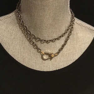 Diamond clasp choker with textured gunmetal chain, diamond lobster claw clasp necklace, two tone diamond pave necklace