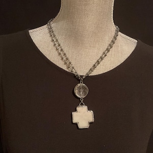 Hematite Rosary Chain Choker: Stone Cross Pendant, Spiritual Necklace