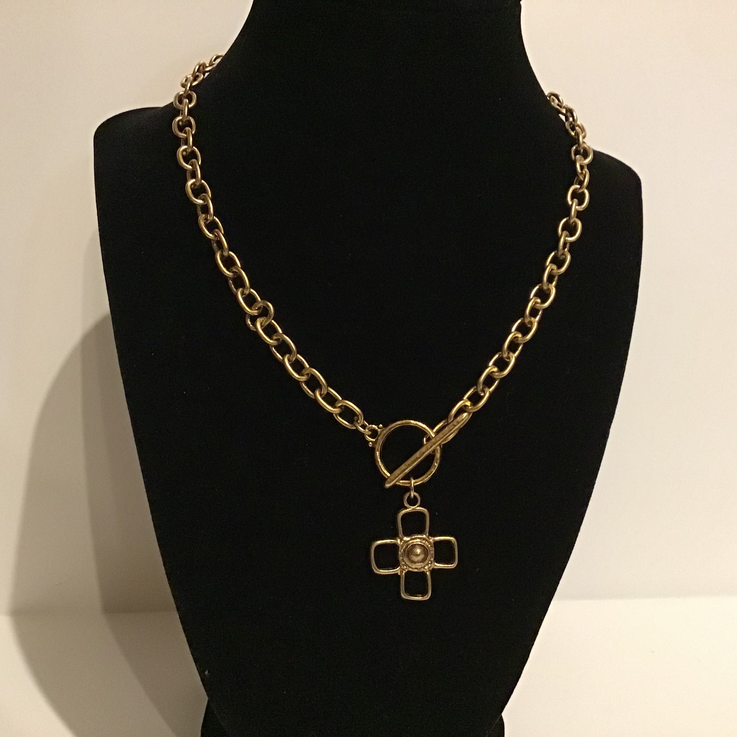 Artisan Cross Necklace chunky gold layering chain antique | Etsy