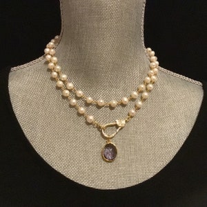 Pearl Rosary Chain: Gold-Plated Gemstone Pendant Necklace