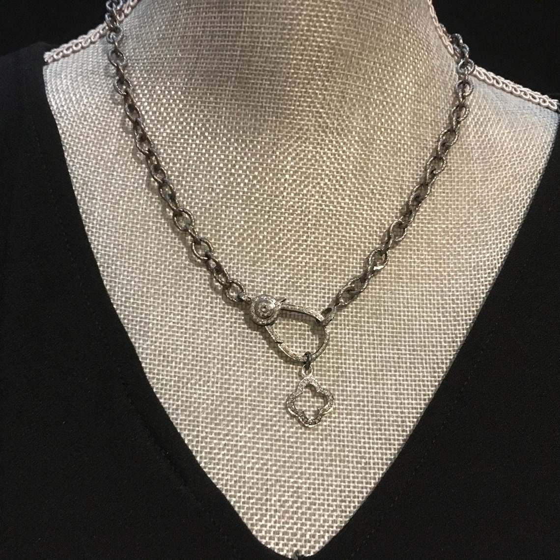 Diamond Clasp Choker With Textured Gunmetal Chain Diamond Etsy Sweden