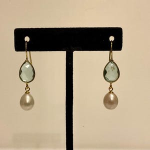 Blue Topaz & Teardrop Pearl Gold Filled Earrings