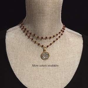 Layered Rosary Choker: Two-Tone Medieval Cross Coin Pendant