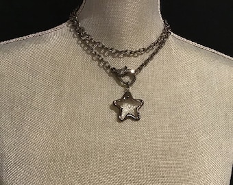 Gunmetal Star Pendant Necklace: Chunky Chain, Pave Clasp