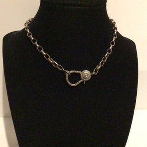 Diamond Clasp Choker: Oxidized Silver Chain Necklace