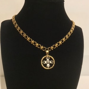Gothic Cross Necklace: Vintage Brass Bowdoin Chain, Pewter Pendant