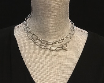 Silver Paperclip Chain Choker: Chunky Toggle Clasp Necklace