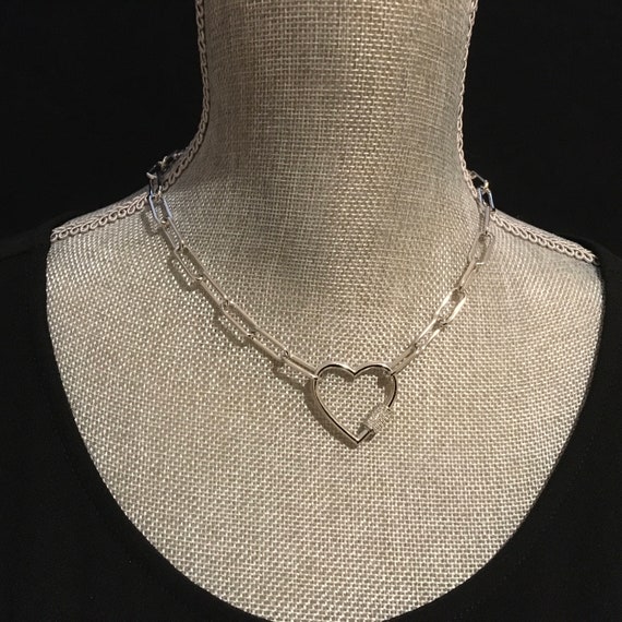 Chunky Heart Necklace Heart Coin Chunky Necklace, Chunky Silver Choker Chunky Silver Heart Pendant Necklace Silver Link Chain Choker