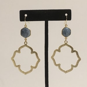 Blue Opal Quatrefoil Dangle Earrings: Gold Vermeil Arabesque Hoops