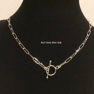 Sterling Silver Paperclip Chain Bracelet or Necklace: Dainty Toggle Clasp