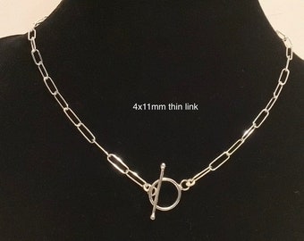 Sterling Silver Paperclip Chain Bracelet or Necklace: Dainty Toggle Clasp