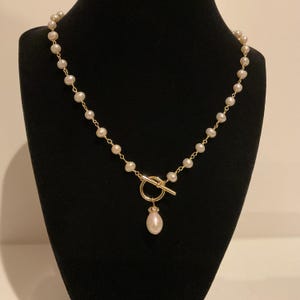 Dainty Pearl Choker: Gold Filled Rosary Chain, Baroque Pearl Pendant