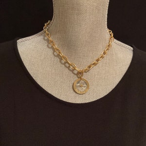 French 20 Franc Coin Necklace, gold chunky chain necklace, two tone coin necklace choker, Republique Francaise coin necklace, French coin