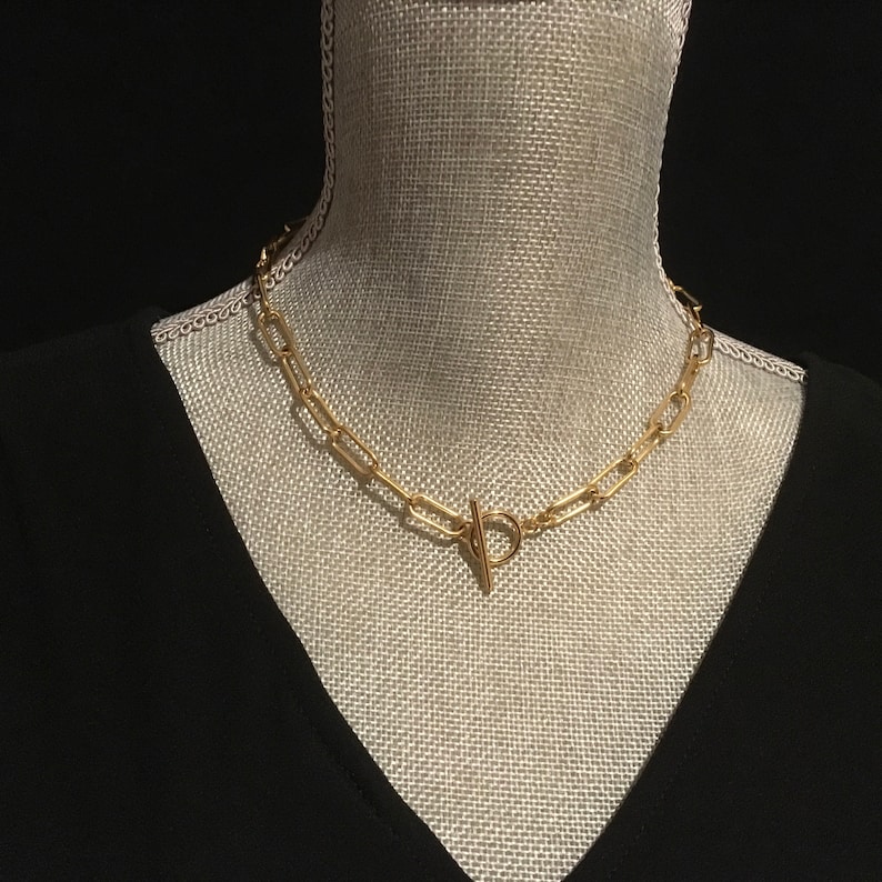 Gold Paperclip Chain With Toggle Clasp Paperclip Chain Etsy