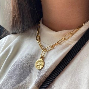 Gold Coin Paperclip Chain Bracelet or Necklace: Rustic Replica Coin