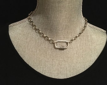 Oxidized Silver Choker with Carabiner Clasp, silver paperclip chain, front pave clasp necklace, interchangeable pendants carabiner lock