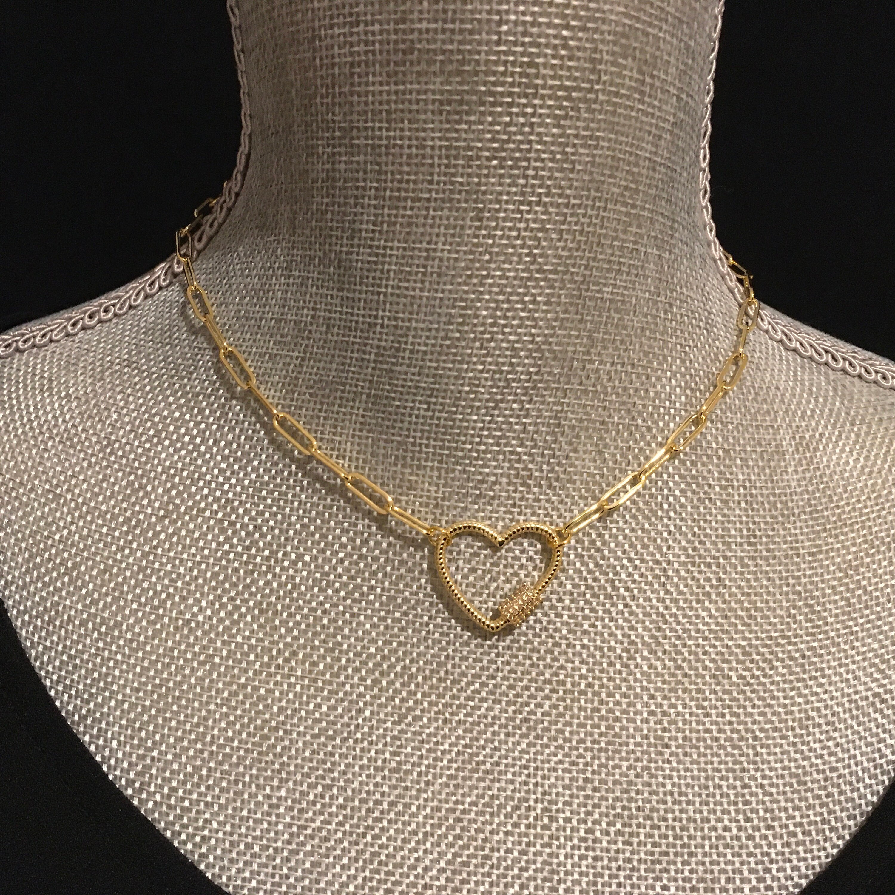 Gold Heart Carabiner Lock necklace dainty gold paperclip Etsy