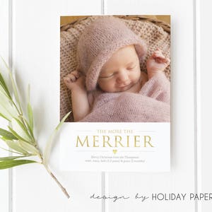 More the Merrier Christmas Card, New Baby Christmas Card, New Sibling Christmas Card, The More the Merrier, Birth Announcement Holiday Card