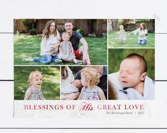 Religious Christmas Card, Blessings of His Great Love, Religious Christmas Card, Family Kids Christmas Card, Scripture, Multiple Photos