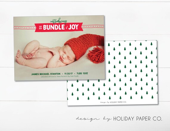 New Baby Christmas Card New Bundle Of Joy Baby Holiday Card Etsy