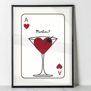 Karta Martini Ace, Sztuka na Bar Cart, Wystrój Kuchni, Nadruk Funk, Trendy Teraz, Wystrój Baru, Czerwony, Beżowy, Sztuka na Karcie Asa, Karty do Gry