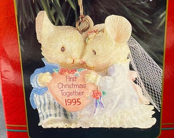 Vintage 1995 Christmas Ornament Bride Groom 2 Little Mice Our First Christmas Together Collectible Just Married Newlyweds