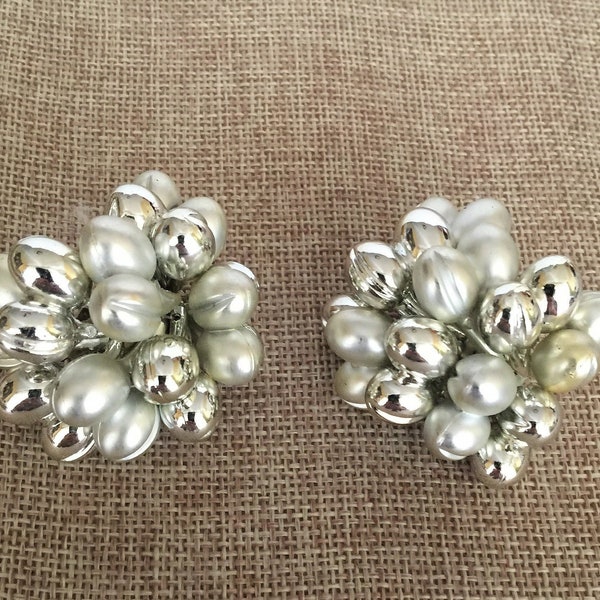 Big Bold Fun Vintage Fashion Silver Tone Statement Clip-On Earrings Shiny Silver Tone Matte Silver Tone Lightweight