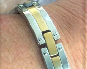 Stainless Steel Link Bracelet Two Tone Stainless Steel Links Gift Idea for Him