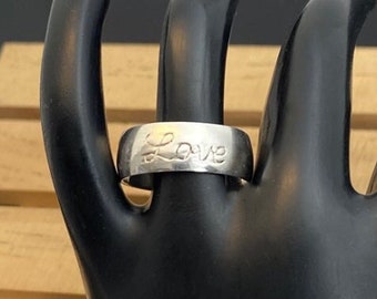 Vintage Sterling Silver Band Love Design Wide Band 925 Silver Jewelry Unisex