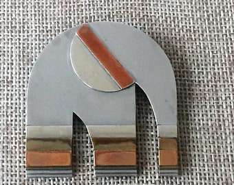 Vintage Silver Tone Elephant Brooch Copper Brass Tone Accents Safari Animal Artsy Mixed Metal Elephant Pin Vintage Gift Idea