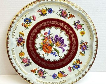 Vintage Daher Decorative Plate Daher Metal Serving Tray Home Decor Flowers Floral Theme