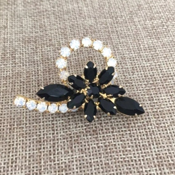 Beautiful Gold Tone Black Stone Brooch Iridescent… - image 1