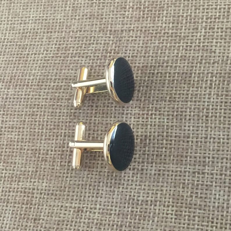 Vintage Gold Tone and Black Cuff Links Vintage Suit Accessories Gift Idea for Him Gold Tone Base Round Shape