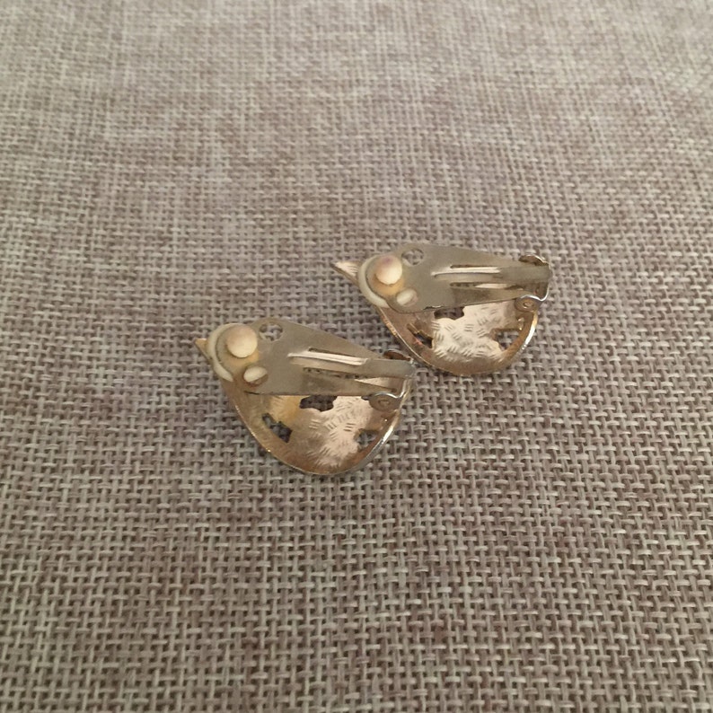 Gold Toned Cloisonne Flower Earrings Clip-On Earrings Gold Tone Base Orange Flowers Pink Flowers White Accents Lightweight