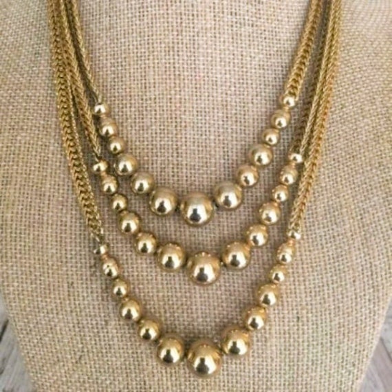 Vintage Monet Triple Chain Gold Tone Necklace Gol… - image 1