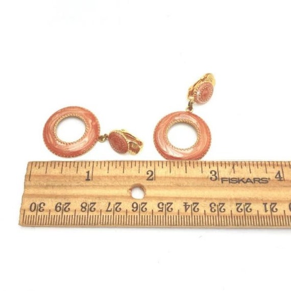 Vintage Clip-On Earrings Dangling Enameled Hoops … - image 4